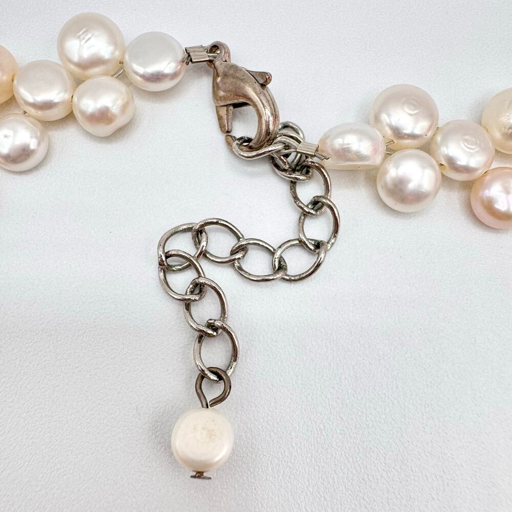 Layered Genuine Button Pearl Necklace Cream Peach Pink Wedding Season Bridal - Picture 10 of 15
